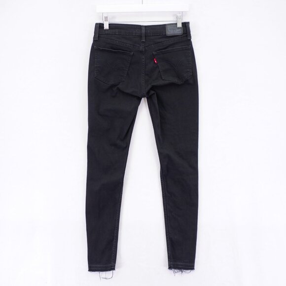 Levi's Super Skinny Black Factory Distressed Raw Denim Jeans -29- 29 / 29.5 Mid - Picture 6 of 11